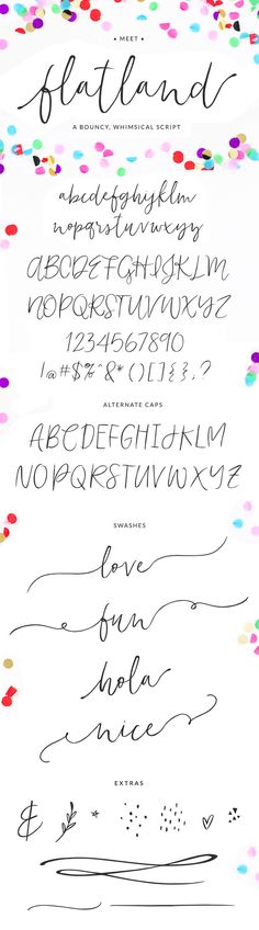 some type of handwriting that has been written in different colors and font styles on it