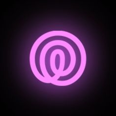 a purple light with the letter q in it's center on a black background