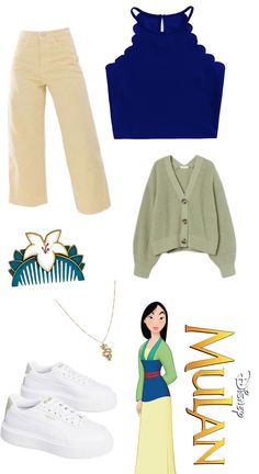 an image of some clothes and accessories for the snow white princesses role in disney's live - action movie