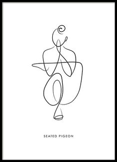 a black and white line drawing of a person sitting in a chair with the words seated pigeon