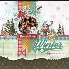 a christmas scrapbook page with an image of a child and reindeers in the background