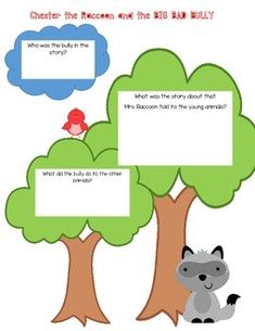 a tree with two speech bubbles and a raccoon sitting on top of it