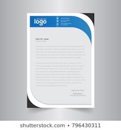 a blue and white business letterhead on a gray background with the word logo above it