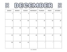 a december calendar with the holidays written on it