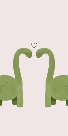 two green dinosaurs facing each other with a heart above them