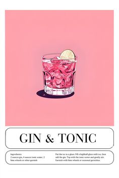 an advertisement for gin and tonic with a pink background