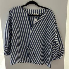 Nwt Gap Blouse With Balloon Sleeves. The Waist Can Be Cinched. Never Worn. White/Blue Stripes. Gap Striped Cotton Tops, Striped Cotton Gap Tops, Gap Tops For Summer Workwear, Gap Summer Workwear Top, Casual Striped Tops From Gap, Casual Striped Tops By Gap, Casual Striped Gap Tops, Chic Cotton Blouse By Gap, Chic Gap Tops For Day Out