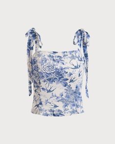 White Cami Tops, Floral Cami Top, Blue White Top, White Floral Top, White Cami, Floral Cami, Virtual Closet, Floral Tank, Looks Style