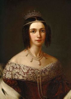 a painting of a woman wearing a tiara and pearls on her head, in an ornate dress