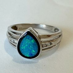 White Gold - Stamped With Au & 14k Purchased In 2003 Excellent Condition, No Deformation Of Shape Ring Pear Shaped, Onyx Color, Onyx Colour, Australian Boulder Opal, 14k White Gold Ring, White Gold Ring, Boulder Opal, Womens Jewelry Rings, Black Onyx