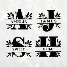 four black and white monogrammed logos with the letters i, j, and h