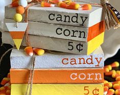 a stack of candy corn sitting on top of each other