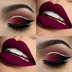 Makeup Bibir, Makeup Cantik, Eyelashes Makeup, Red Lip Makeup