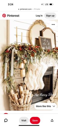 an image of a fireplace decorated for christmas