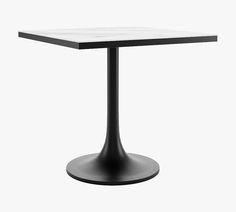 a square table with a black base on a white background