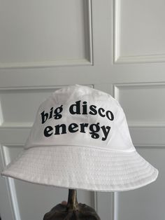 - custom, made-to-order bucket hat  - choose color, size, text, and text color - also perfect for college gamedays, bachelorette parties, birthdays, holidays, etc Custom White Bucket Hat, White Retro Bucket Hat, Trendy Hats For Summer Sports Events, Trendy Summer Hats For Sports Events, White Retro Bucket Hat With Curved Brim, Trendy Curved Brim Hat For Sports Events, Personalized White Summer Hats, Retro White Adjustable Bucket Hat, White Retro Adjustable Bucket Hat