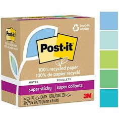 a box of post - it super sticky notes