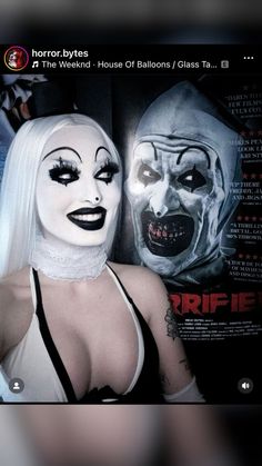 Goth Characters Costume, Terrifier Makeup Look, Costume Ideas Women Black Hair, Halloween Costumes Body Painting, Female Art The Clown Terrifier Costume, Terrifier Women Costume, Terrifier Inspired Makeup, Scary Movies Halloween Costumes, Creepy Nurse Makeup