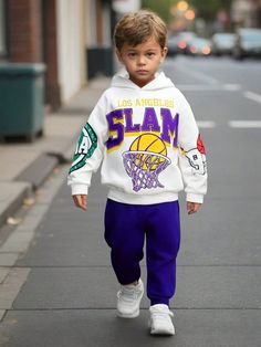 Bộ đồ 2 mảnh in hình bóng rổ Tween Boy Sports Basketball Hoodies & Quần chạy bộ màu tím, có thể kết hợp với áo khoác bé trai, áo khoác trẻ em, áo sơ mi dài tay bé trai, áo nỉ Giáng sinh, quần Giáng sinh, áo khoác bé trai, áo cánh dài tay trắng     Hoạt hình,Lá thư  Căng nhẹ  Tween Boys Clothing, size features are:Bust: ,Length: ,Sleeve Length: Basketball Hoodies, Purple Sweatpants, Purple Joggers, White Hooded Sweatshirt, White Cartoon, Boys Long Sleeve Shirts, Sweatpants Set, Boys Coat, Kids Coats