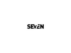 the word seven is written in black on a white background