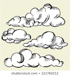 black and white cartoon clouds set