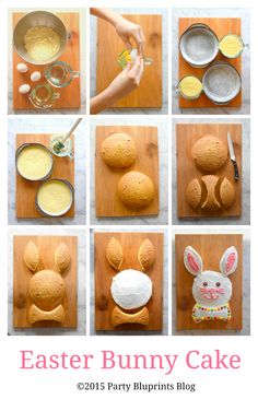 an easter bunny cake is being made on a cutting board