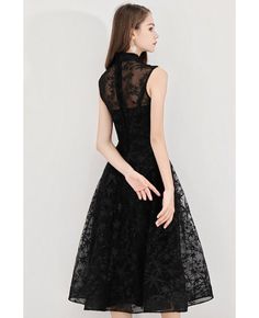 Shop Retro Black Lace Tea Length Party Dress Sleeveless With High Neck online. All instock with free shipping. Pro since 2009. Black Cocktail Dress Midi, Black A-line Sleeveless Dress For Spring, Summer Banquet Sleeveless Midi Dress, Summer Sleeveless Midi Dress For Banquet, Elegant Sleeveless Midi Dress For Banquet, Sleeveless Evening Dress For Banquets, Fitted Sleeveless Evening Dress For Formal Events, Black Fitted Lace Evening Dress, Sleeveless Fitted Evening Dress For Formal Occasions