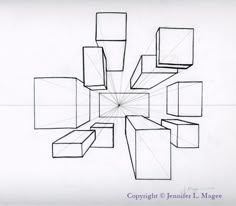 a drawing of cubes arranged in the shape of a star on a white background