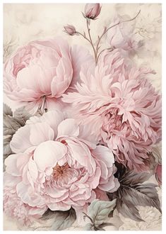 a painting of pink flowers on a white background