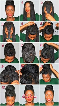 Hairstyle Tutorials Natural Hair Updo Tutorial, Hair Updos Tutorials, Twisted Hair, Long Box Braids, Pelo Afro, Box Braids Styling, Natural Hair Updo, Natural Hair Journey, Box Braids Hairstyles