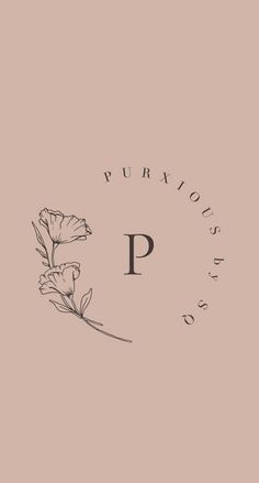 the letter p is surrounded by flowers on a light pink background with black and white lettering