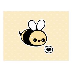 a cute little bee with a heart on it's chest postcard, featuring the face