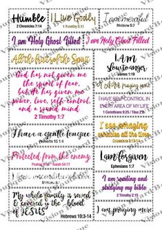 the printable bible verses for each child's name and their names are in different colors