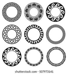 set of nine circular ornaments in black and white