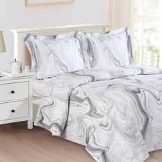 French Marble Grey New 6 Piece Bedding Set - Elegant Linen Bed Cover Sets, French Bed, Full Bedding Sets, Twin Bed Sets, Bedding Duvet, High Quality Bedding, Contemporary Designs, Duvet Bedding, Quality Bedding