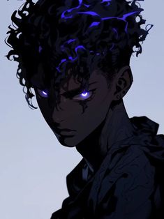 an anime character with blue eyes and curly hair