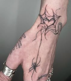 a person's hand with a spider tattoo on it