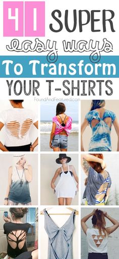 Incredibely easy ways to transform t-shirts. I LOVE these for summer! Easy enough for anyone to do. Shirt Transformation, Shirt Makeover, Diy Summer Clothes, Funny Gardening, Diy Clothes Refashion, Mode Tips, Diy Clothes Videos, Diy Vetement, Gardening Shirts