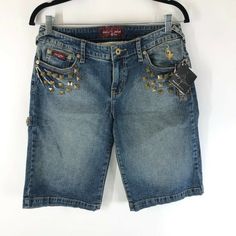 Baby Phat Womens Denim Shorts Carpenter Studded Vintage Y2k Stretch Size 9 New With Tags! Waist: 15" Hips: 19" Front Rise: 8.5" Inseam: 12.5" Comes From A Smoke Free Home. Feel Free To Ask Any Questions You May Have. Thanks For Looking! Y2k Jean Shorts With Pockets, Y2k Mid-rise Medium Wash Shorts, Y2k Style Mid-rise Medium Wash Shorts, Y2k Denim Blue Jean Shorts, Y2k Mid-rise Medium Wash Jean Shorts, Y2k Medium Wash Mid-rise Jean Shorts, Y2k Medium Wash Short Length Jeans, Y2k Style Medium Wash Jean Shorts, Womens Denim Shorts