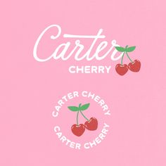 a pink background with two cherries and the words cartier cherry written in white