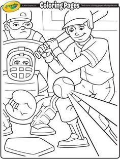 a coloring page for kids to color with baseball players and catchers on the field