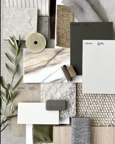 the interior design and decorating process is being shown in this image, with neutral colors