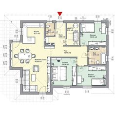 the floor plan for an apartment with three bedroom and two bathroom areas, including one living room