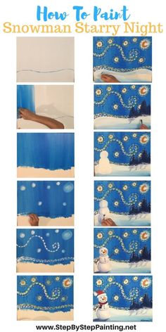 step by step instructions for how to paint snowman starr night