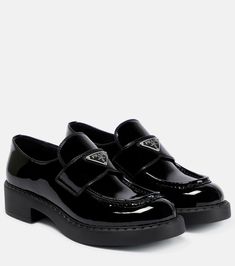 Black Patent Leather Loafers, Prada Loafers, Image Swag, Chunky Loafers, Prada Logo, Patent Leather Loafers, All About Shoes, Black Loafers, Prada Shoes