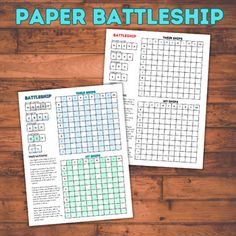 two printable paper battleships on top of a wooden table with text overlay