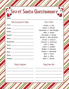 a printable santa question sheet with candy canes