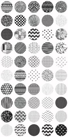 black and white patterns are shown in this graphic art work, which includes circular shapes