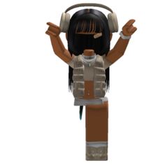 an animated character with headphones on and arms up in the air, wearing ear phones