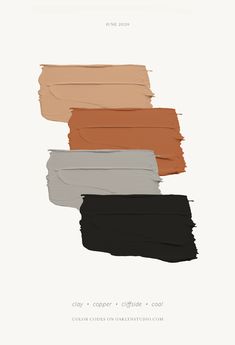 four different shades of brown, beige, black and white paint on a white background